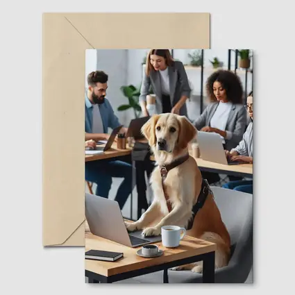 Golden Retriever Working At Office Desk