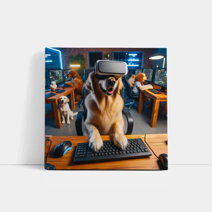 Golden Retriever Gaming With VR Headset