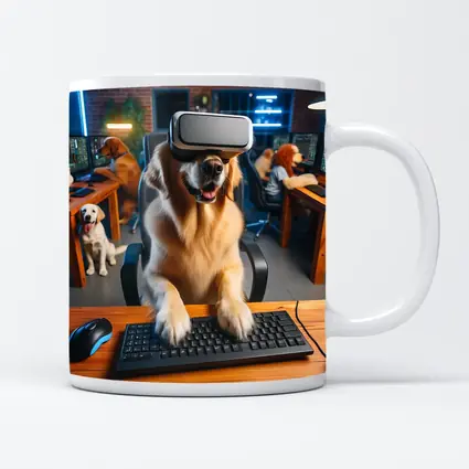 Golden Retriever Gaming With VR Headset