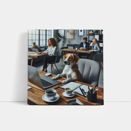 Beagle Dog Sitting at Office Desk