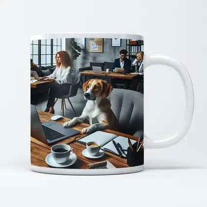 Beagle Dog Sitting at Office Desk