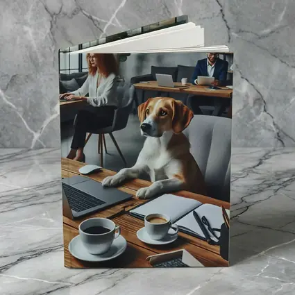 Beagle Dog Sitting at Office Desk