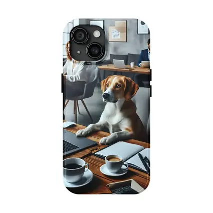 Beagle Dog Sitting at Office Desk