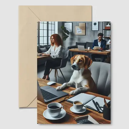 Beagle Dog Sitting at Office Desk
