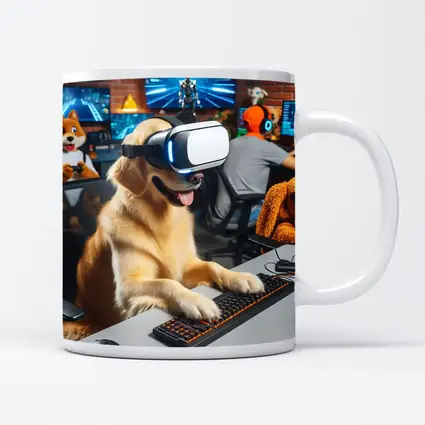 Golden Retriever Gaming With VR Headset