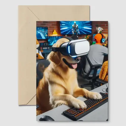Golden Retriever Gaming With VR Headset