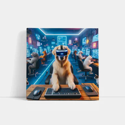 Golden Retriever Gaming VR Headset Neon Room