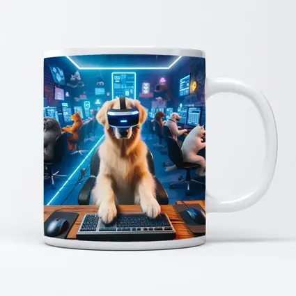 Golden Retriever Gaming VR Headset Neon Room