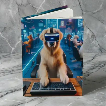 Golden Retriever Gaming VR Headset Neon Room