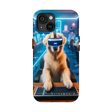 Golden Retriever Gaming VR Headset Neon Room