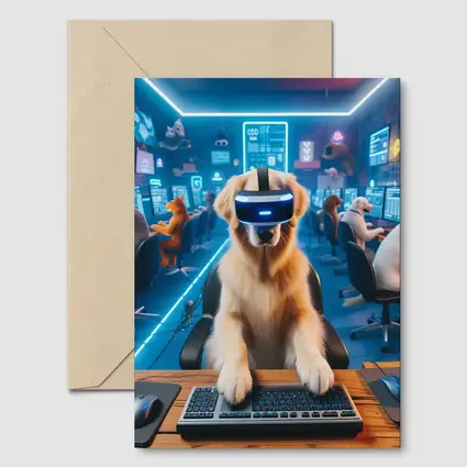 Golden Retriever Gaming VR Headset Neon Room
