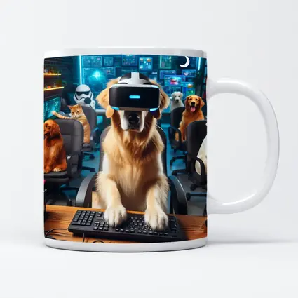 Golden Retriever Gaming With VR Headset