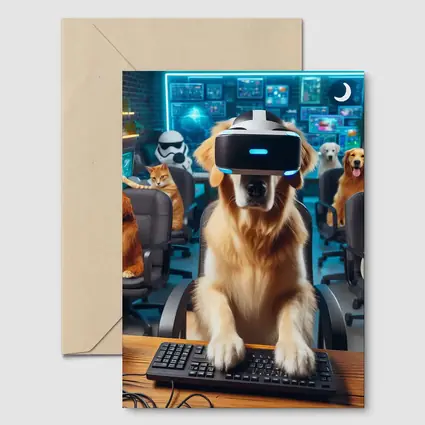 Golden Retriever Gaming With VR Headset