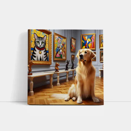Golden Retriever Dog in Art Museum Gallery