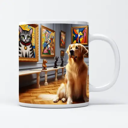Golden Retriever Dog in Art Museum Gallery