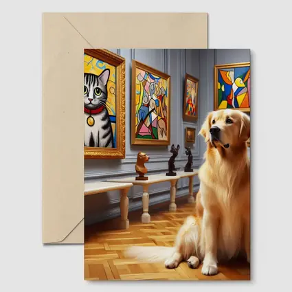 Golden Retriever Dog in Art Museum Gallery