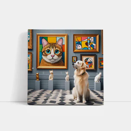 Golden Retriever Admiring Cat Portrait Art Gallery