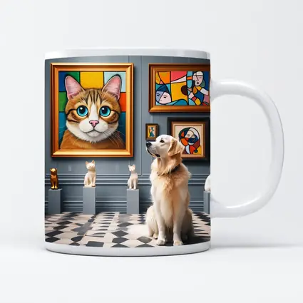Golden Retriever Admiring Cat Portrait Art Gallery