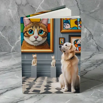 Golden Retriever Admiring Cat Portrait Art Gallery