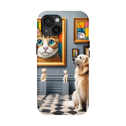 Golden Retriever Admiring Cat Portrait Art Gallery