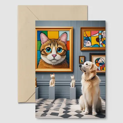 Golden Retriever Admiring Cat Portrait Art Gallery