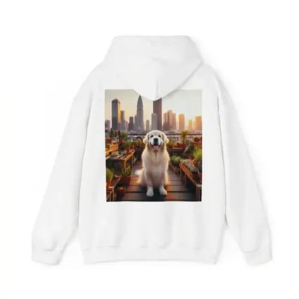 Golden Retriever Rooftop Garden City Skyline
