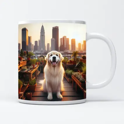Golden Retriever Rooftop Garden City Skyline
