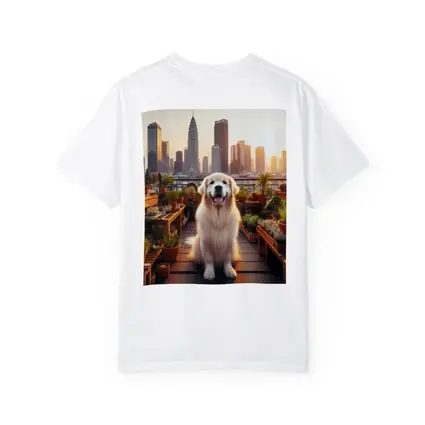 Golden Retriever Rooftop Garden City Skyline