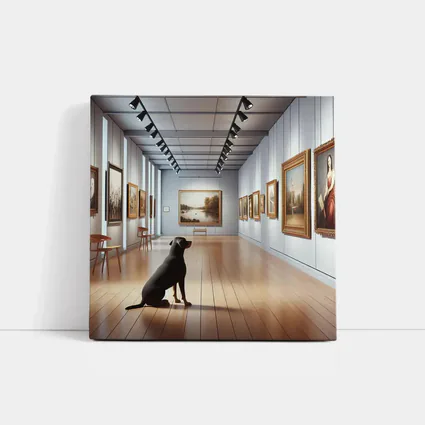 Black Labrador Sitting In Art Gallery