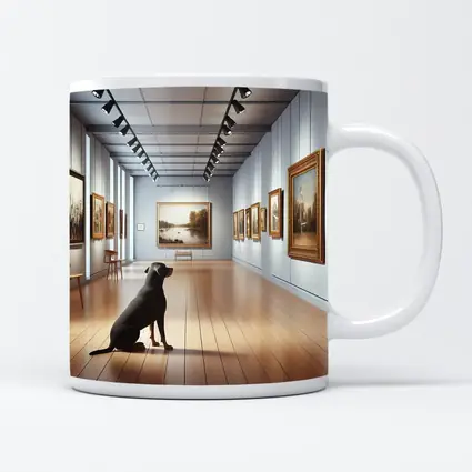Black Labrador Sitting In Art Gallery