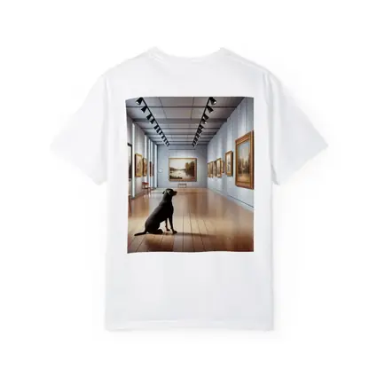 Black Labrador Sitting In Art Gallery