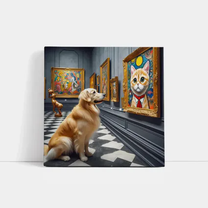 Golden Retriever Admiring Cat Portrait Art Gallery