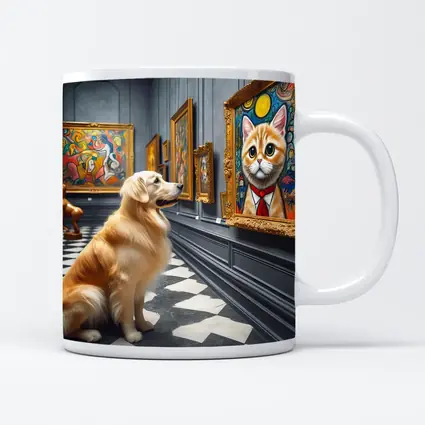 Golden Retriever Admiring Cat Portrait Art Gallery