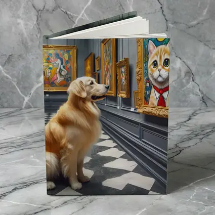 Golden Retriever Admiring Cat Portrait Art Gallery
