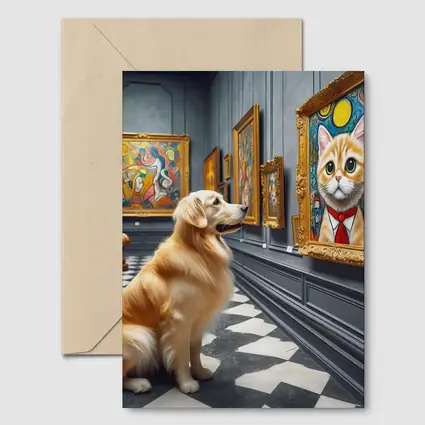 Golden Retriever Admiring Cat Portrait Art Gallery