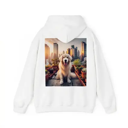 Golden Retriever Rooftop Garden City Skyline