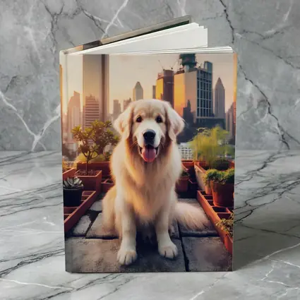 Golden Retriever Rooftop Garden City Skyline
