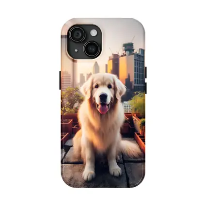 Golden Retriever Rooftop Garden City Skyline