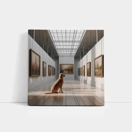 Golden Retriever Sitting in Art Gallery