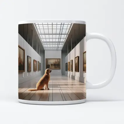 Golden Retriever Sitting in Art Gallery