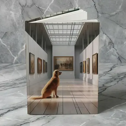 Golden Retriever Sitting in Art Gallery