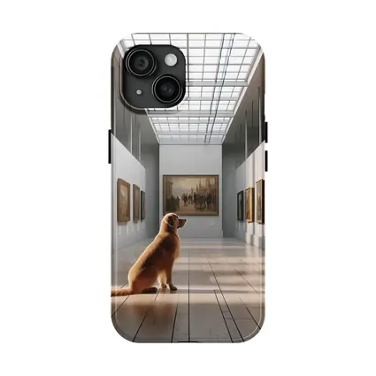 Golden Retriever Sitting in Art Gallery