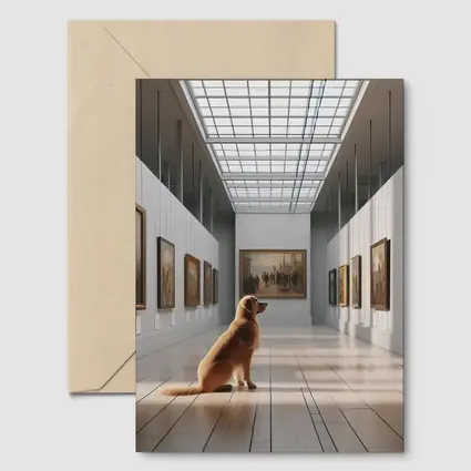 Golden Retriever Sitting in Art Gallery