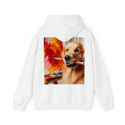 Golden Retriever Artist Painting Colorful Flowers
