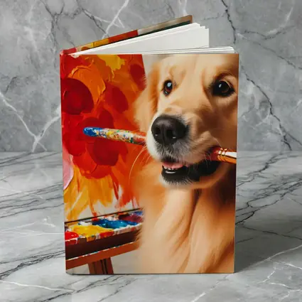 Golden Retriever Artist Painting Colorful Flowers