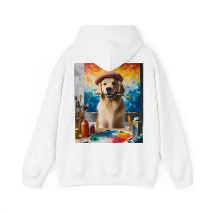Golden Retriever Artist Wearing Beret With Paintbrushes