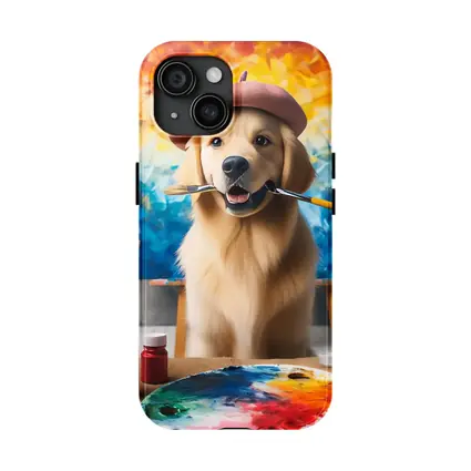 Golden Retriever Artist Wearing Beret With Paintbrushes