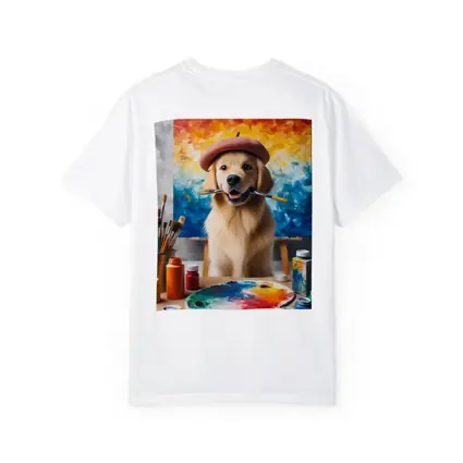 Golden Retriever Artist Wearing Beret With Paintbrushes