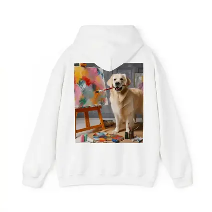 Golden Retriever Artist Painting on Easel