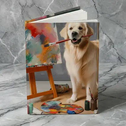 Golden Retriever Artist Painting on Easel